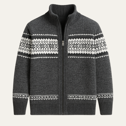Men's Winter Knit Cardigan Nordic Pattern Zip Up - Vonnera