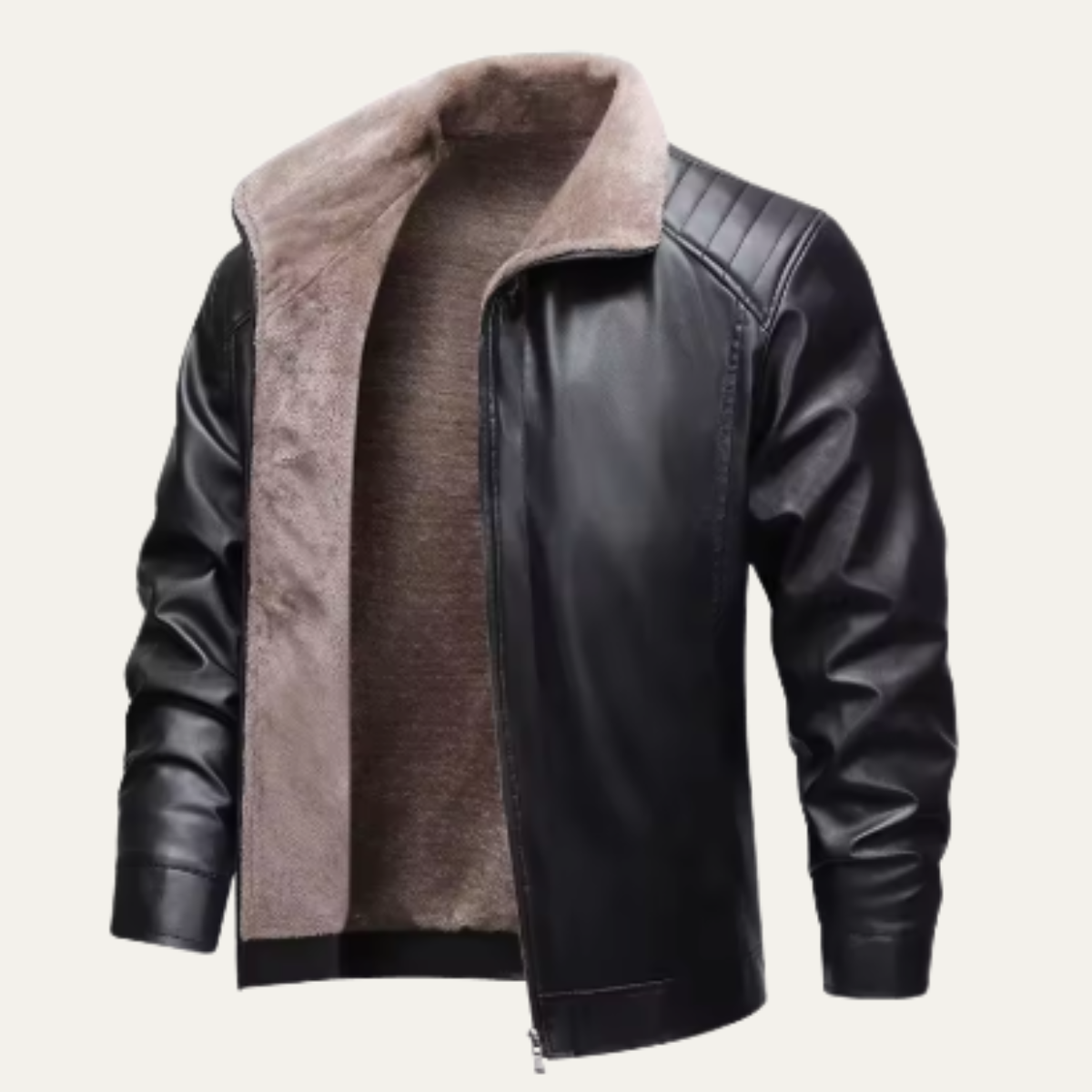 Men's Leather Biker Jacket Fleece Lined Brown