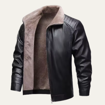 Men's Leather Biker Jacket Fleece Lined Brown