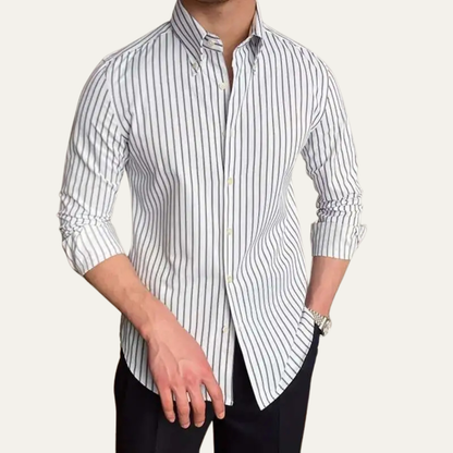 Men's Striped Dress Shirt Retro Button Down Cotton