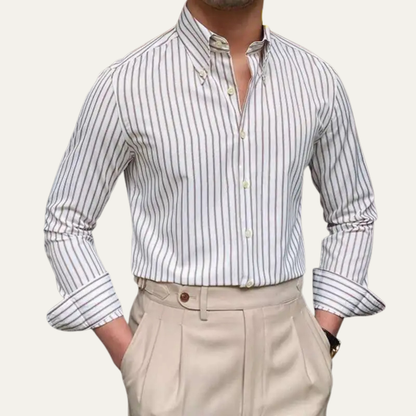 Men's Striped Dress Shirt Retro Button Down Cotton