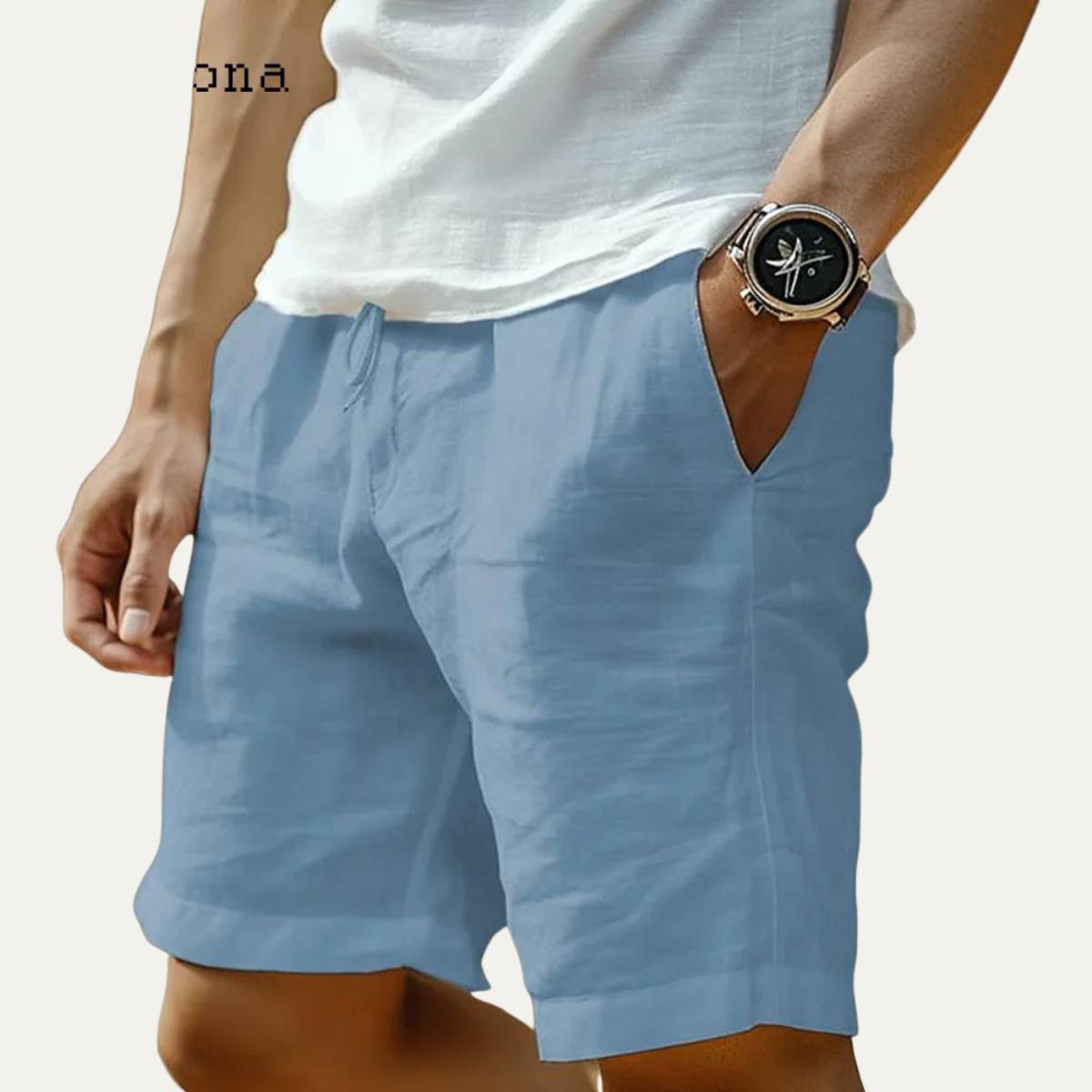 Men's Linen Shorts Elastic Waist With Pockets