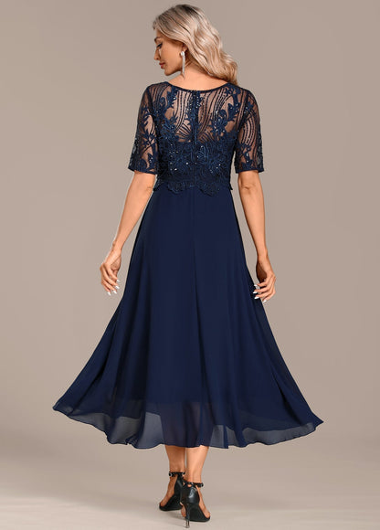 Women's Lace Midi Dress Round Neck