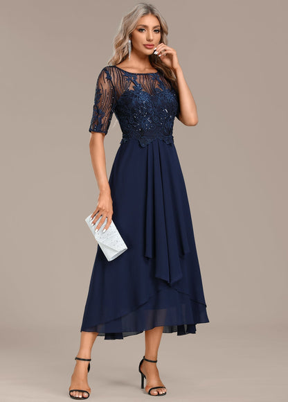 Women's Lace Midi Dress Round Neck