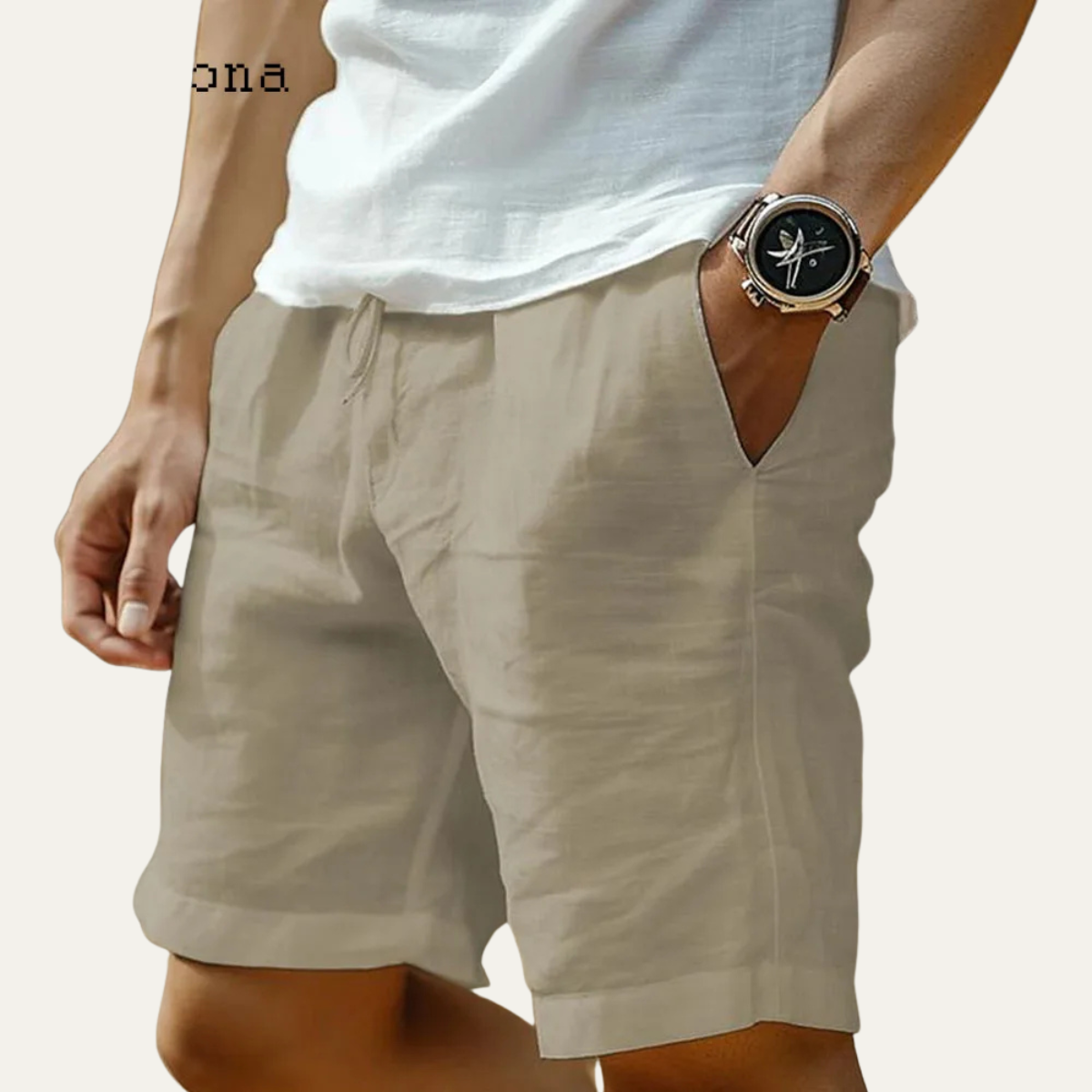 Men's Linen Shorts Elastic Waist With Pockets