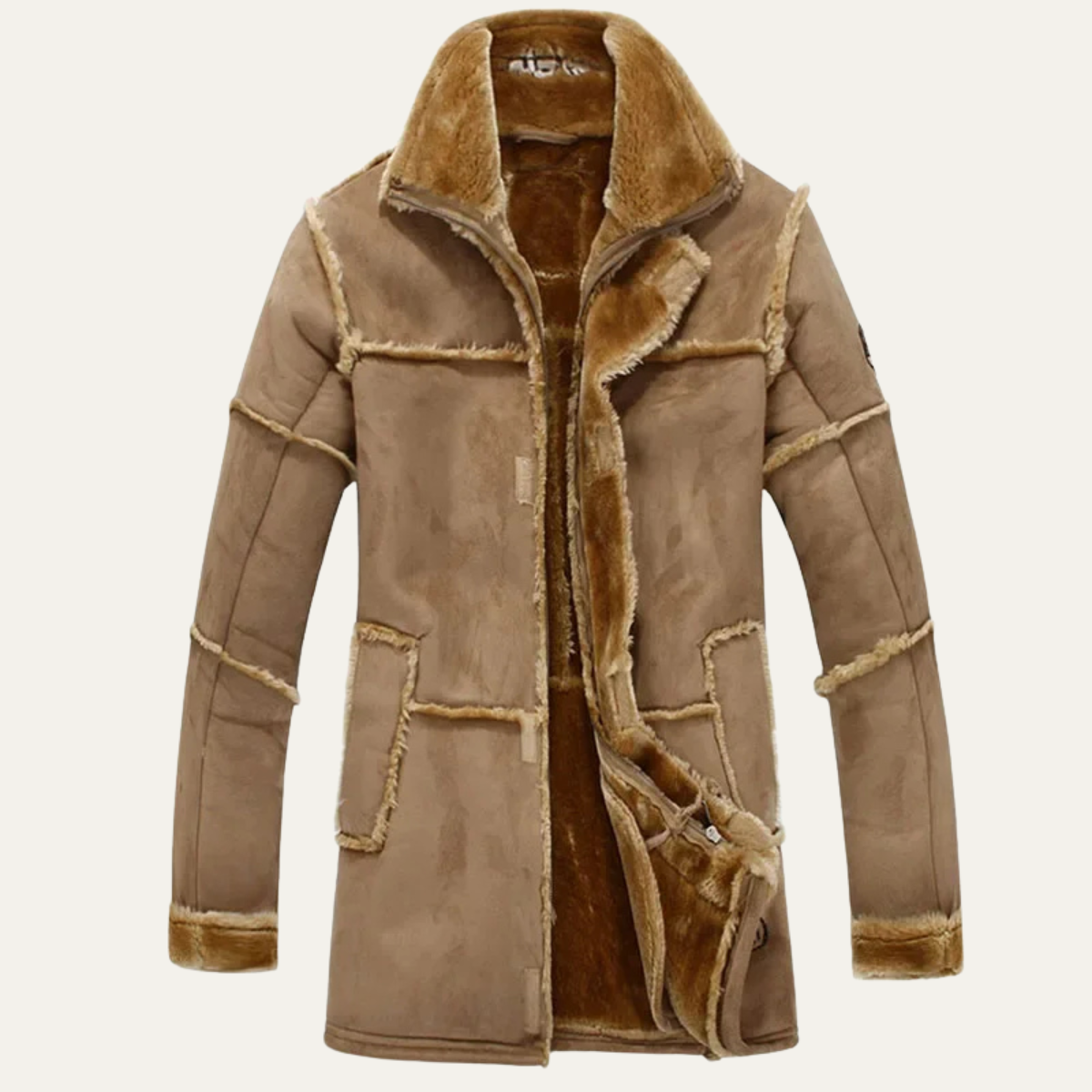 Men's Shearling Suede Leather Coat Winter Warm - Vonnera