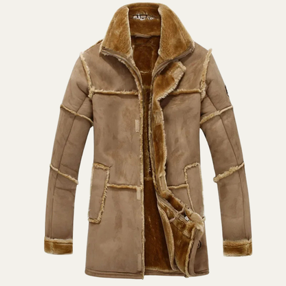 Men's Shearling Suede Leather Coat Winter Warm - Vonnera