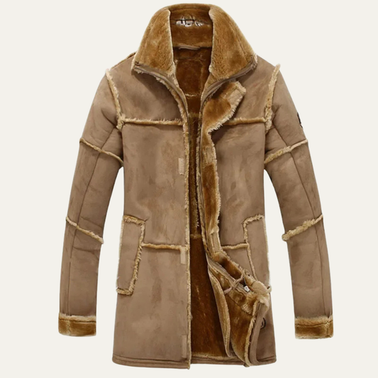 Men's Shearling Suede Leather Coat Winter Warm - Vonnera