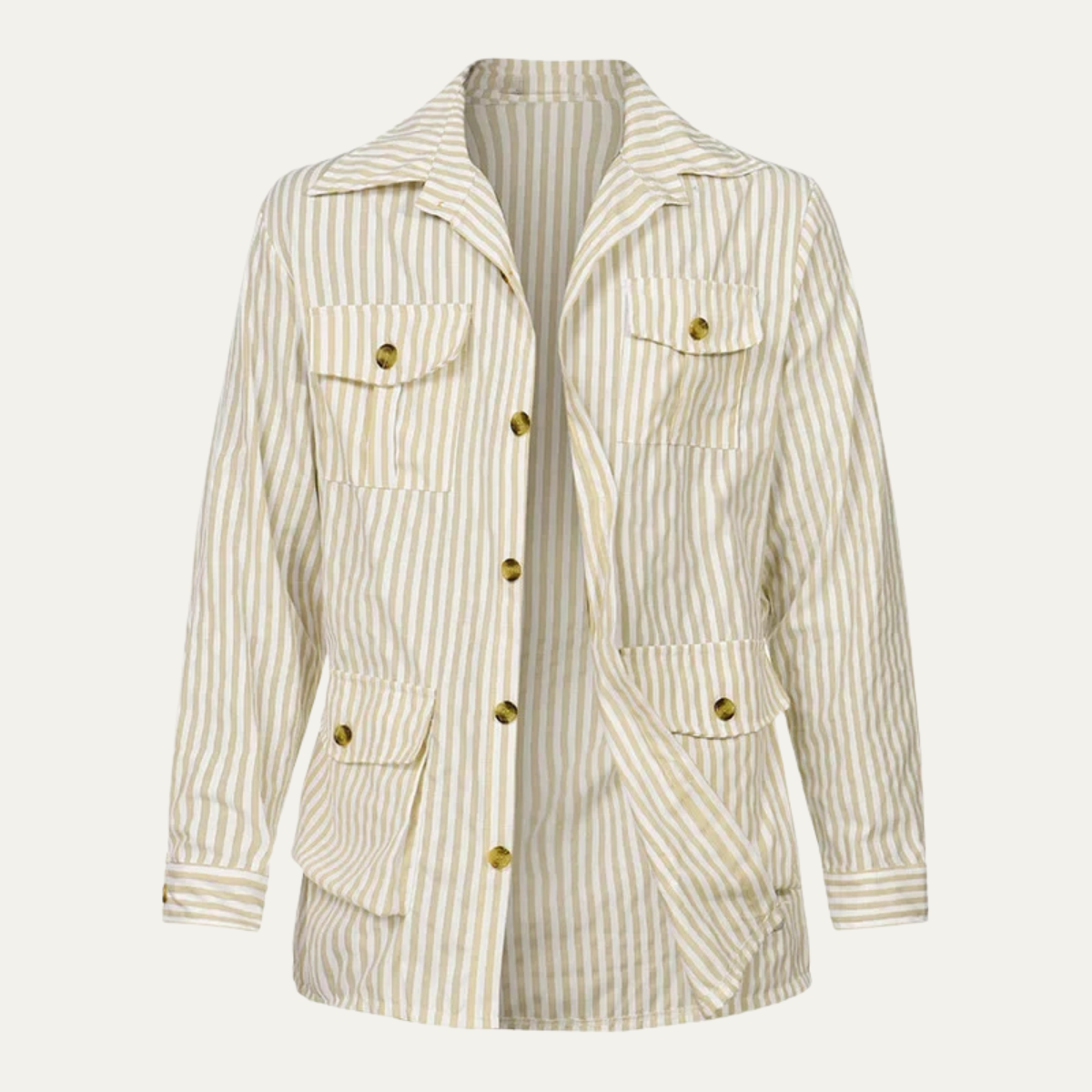 Men's Linen Striped Shirt Lightweight Beige - Vonnera