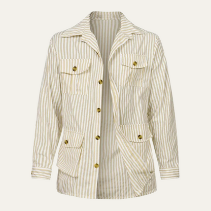 Men's Linen Striped Shirt Lightweight Beige - Vonnera