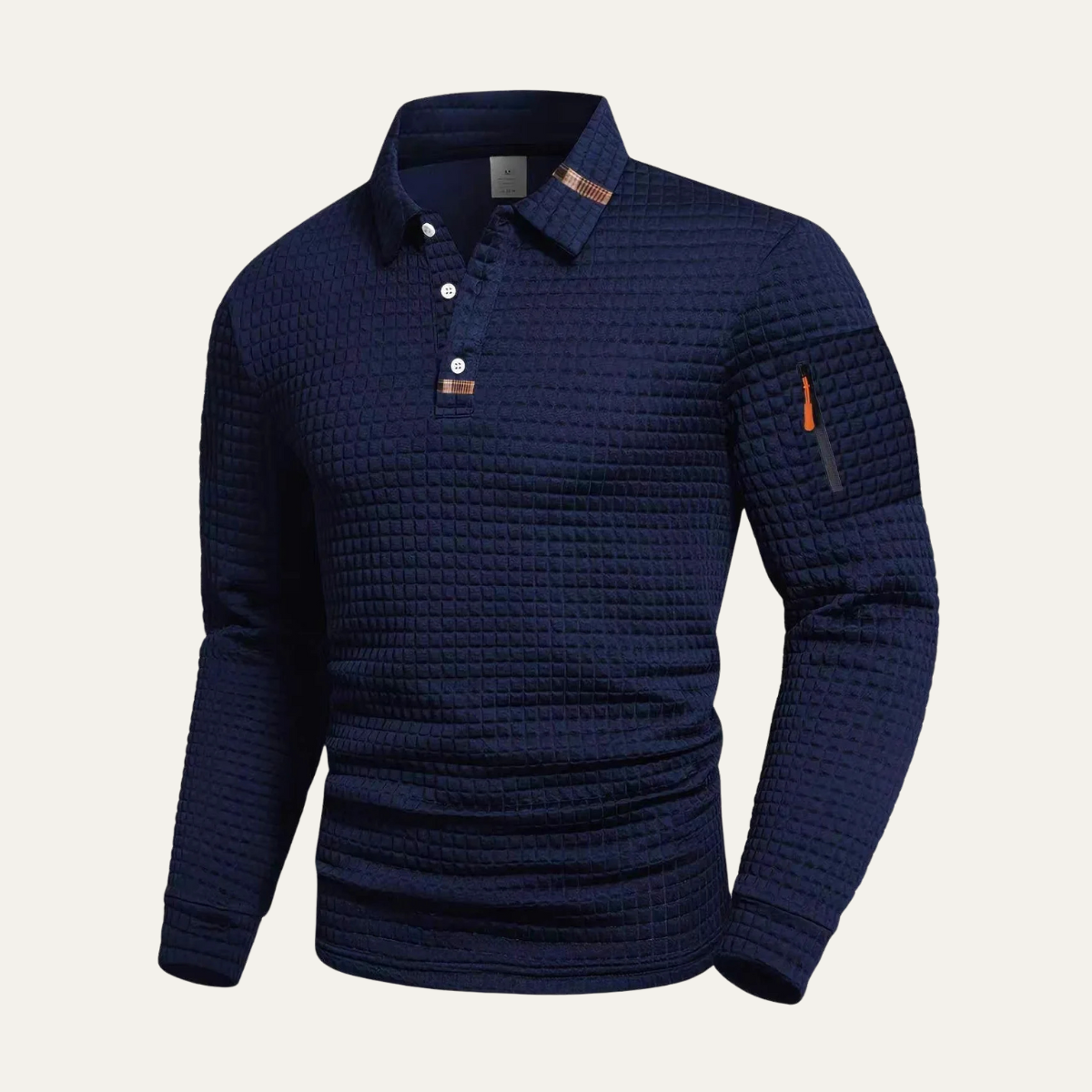 Men's Textured Winter Sweater Zip Pocket Beige
