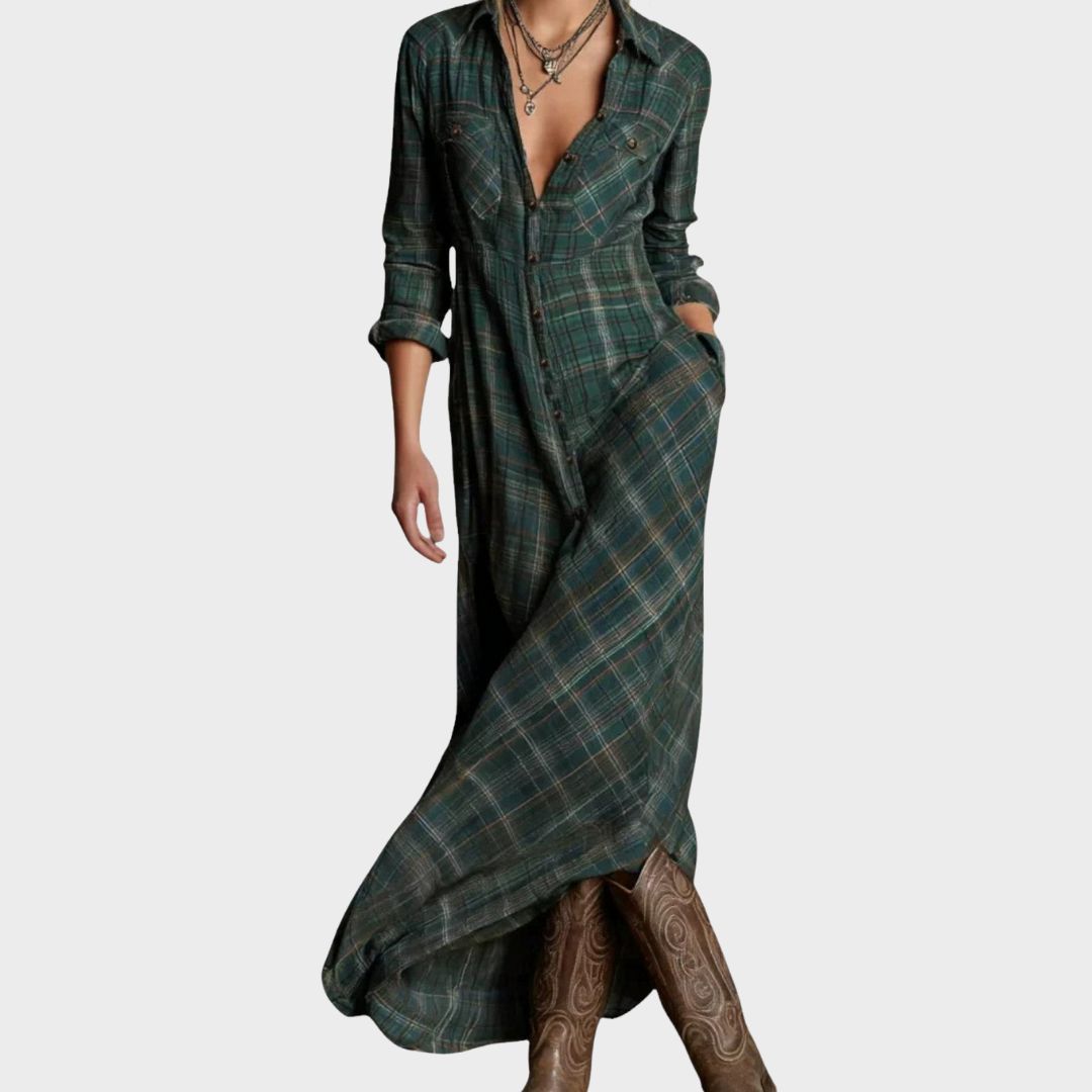 Women's Plaid Collar Dress - Vonnera