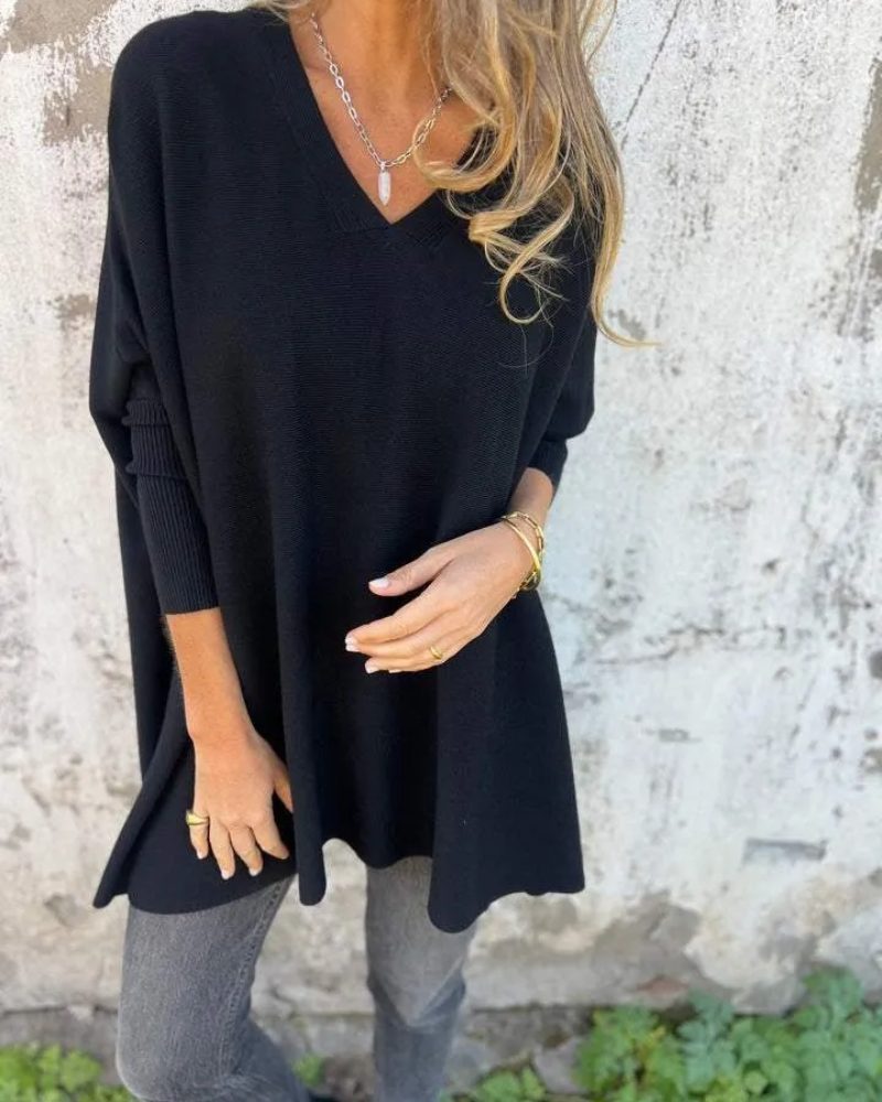 Women's V Neck Sweater Loose Fit Long Sleeve