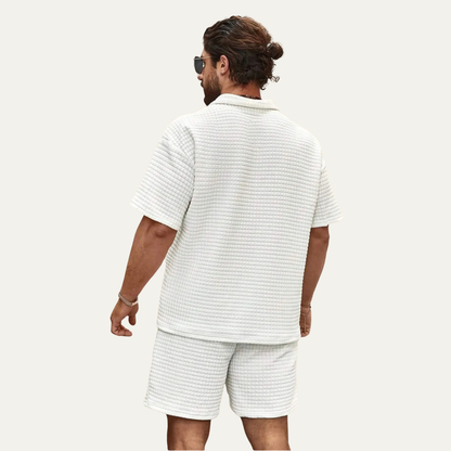 Men's Waffle Knit Polo And Shorts Set