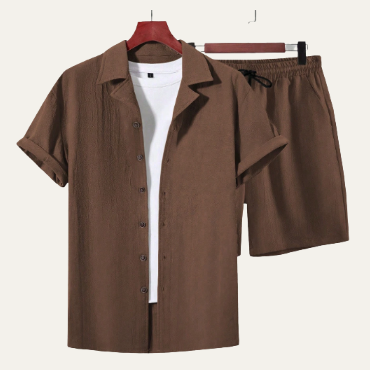 Men's Summer Shorts Set Cotton Shirt Lightweight