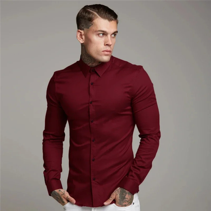 Men's Slim Fit Dress Shirt Cotton Button Up Blue