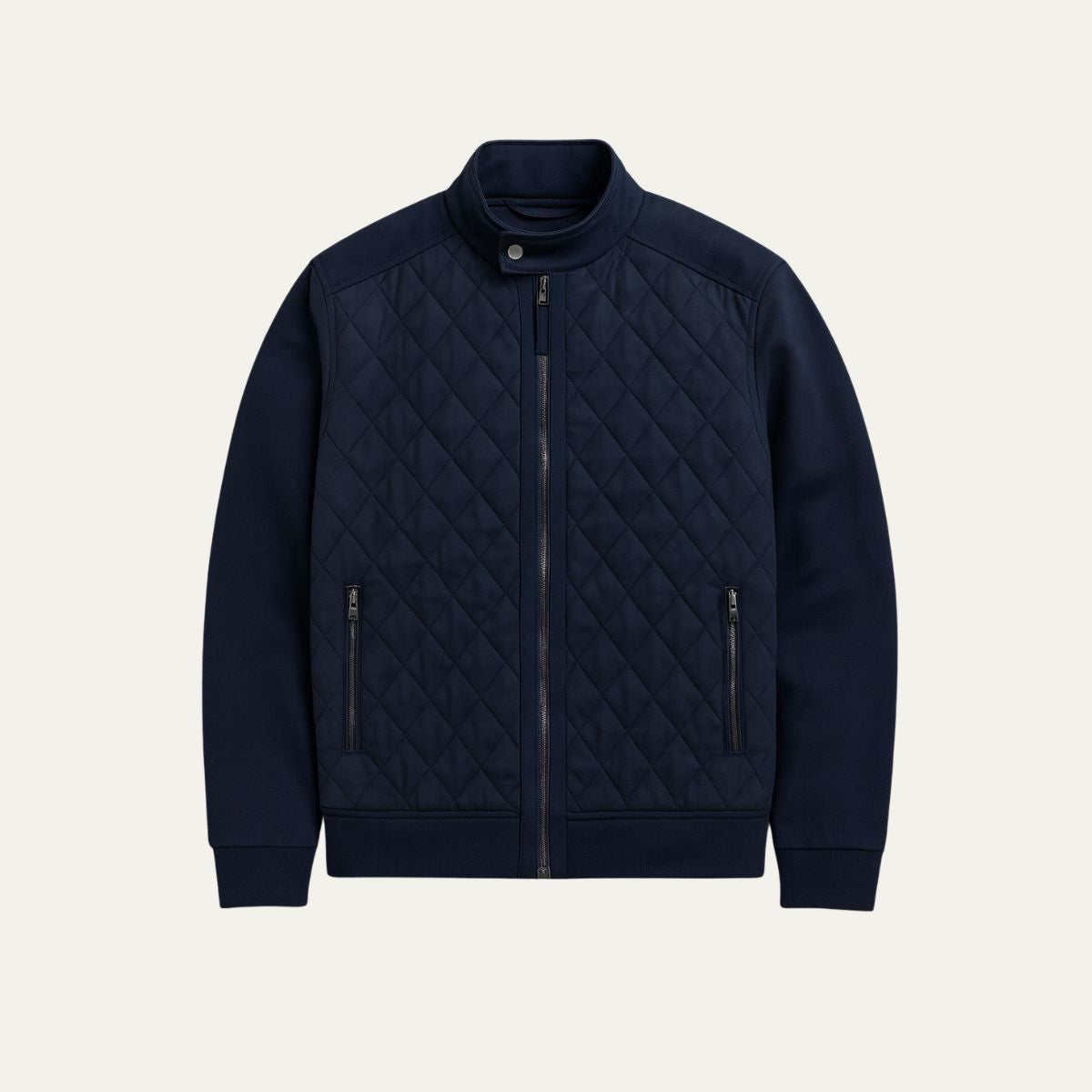 Men's Navy Blue Quilted Jacket Diamond Quilted Coat - Vonnera