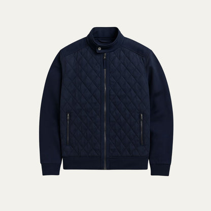 Men's Navy Blue Quilted Jacket Diamond Quilted Coat - Vonnera