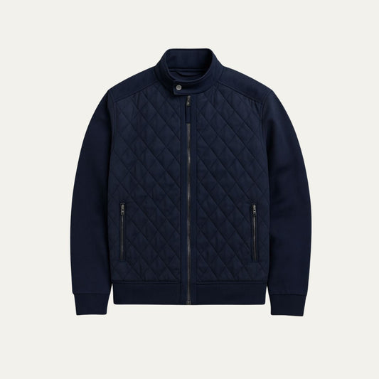 Men's Navy Blue Quilted Jacket Diamond Quilted Coat - Vonnera