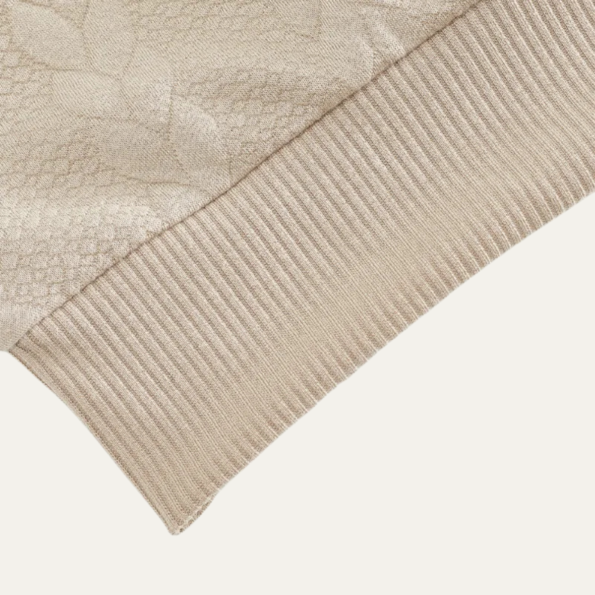 Men's Knitted Sweater Stand Up Collar Jacquard Beige