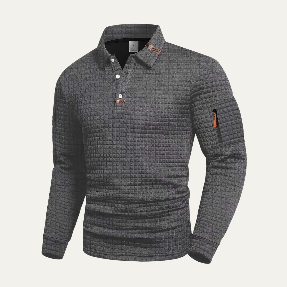 Men's Textured Winter Sweater Zip Pocket Beige