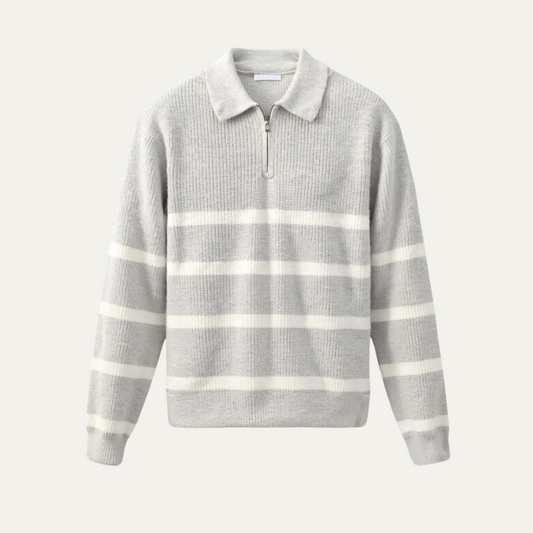 Men's Striped Knit Sweater Half Zip Wool - Vonnera