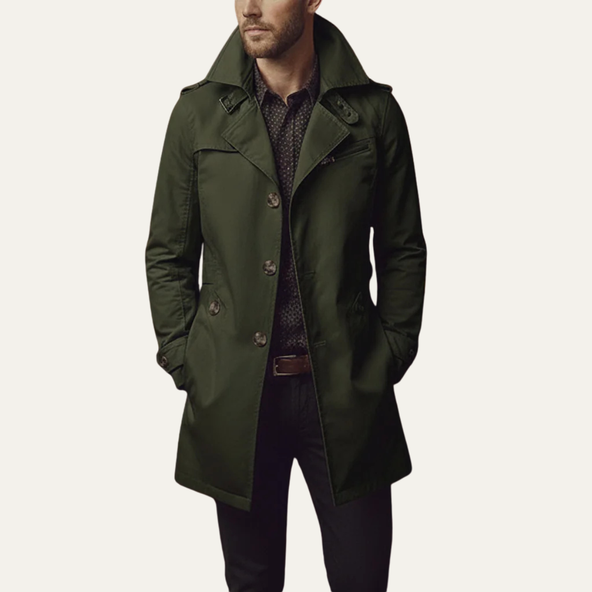 Men's Slim Fit Trench Coat Single Breasted Notched Collar