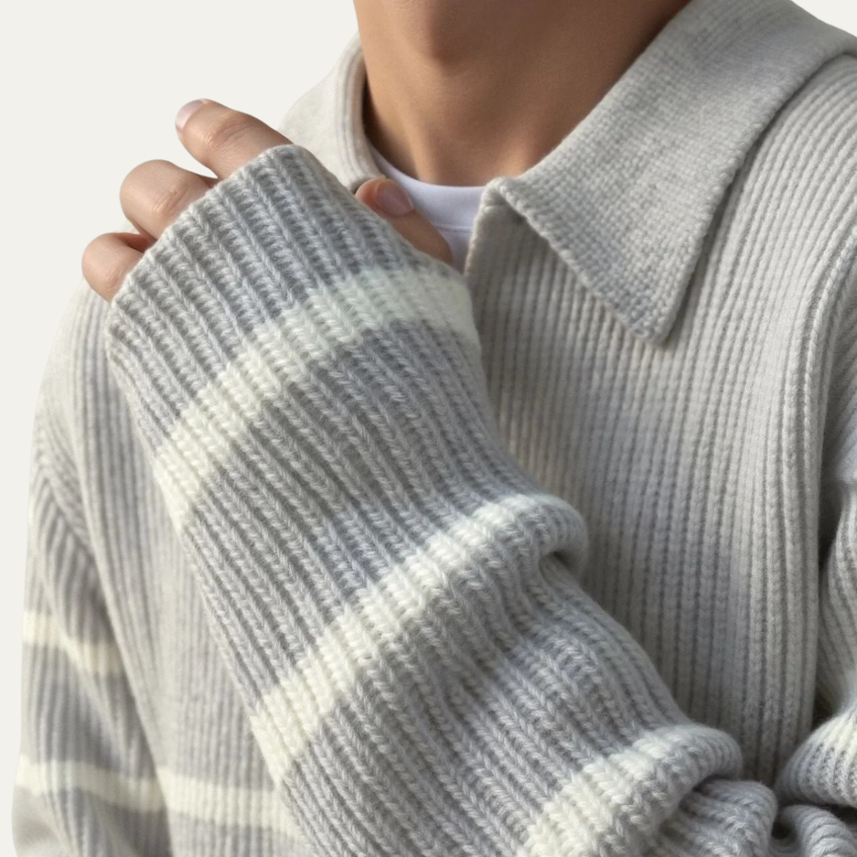 Men's Striped Knit Sweater Half Zip Wool