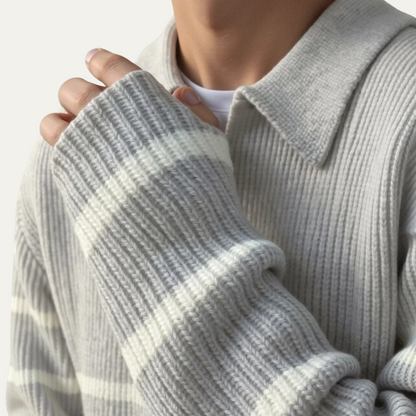 Men's Striped Knit Sweater Half Zip Wool