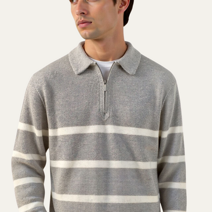 Men's Striped Knit Sweater Half Zip Wool