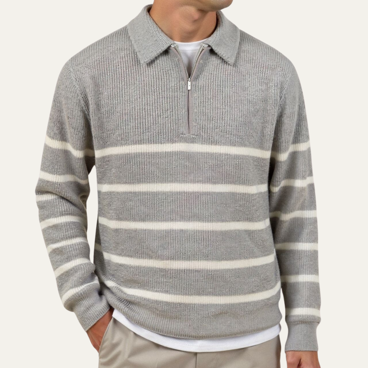 Men's Striped Knit Sweater Half Zip Wool