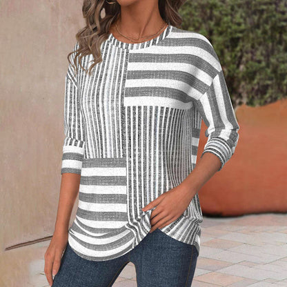Women's Striped Blouse Three-Quarter Sleeve