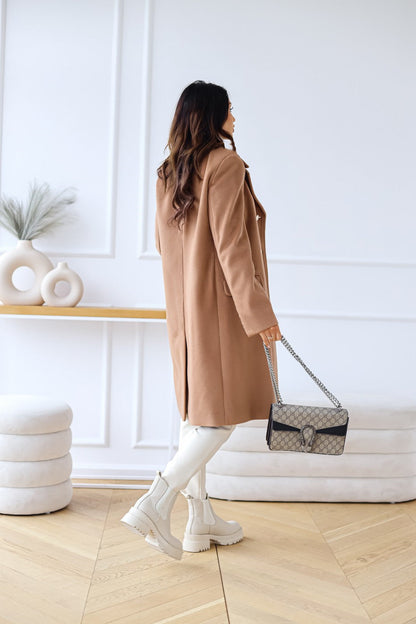 Women's Double-Breasted Long Coat Gold Buttons