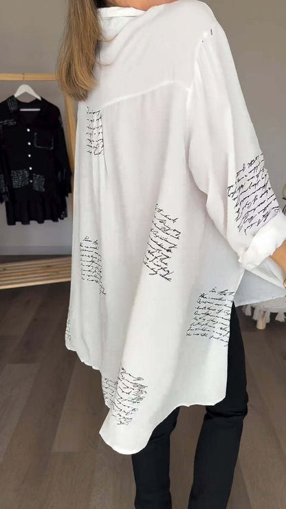 Women's Handwritten Button Up Cotton Shirt