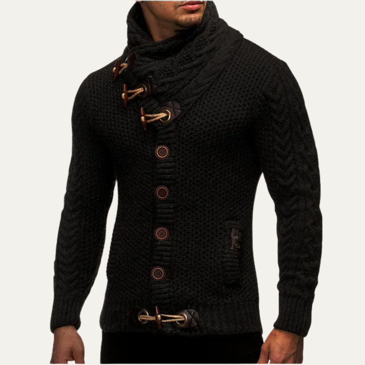 Men's Knitted Cardigan Button Front Winter Beige