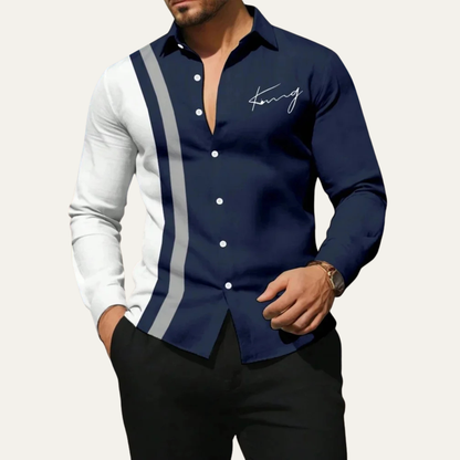 Men's Casual Striped Dress Shirt Color Block