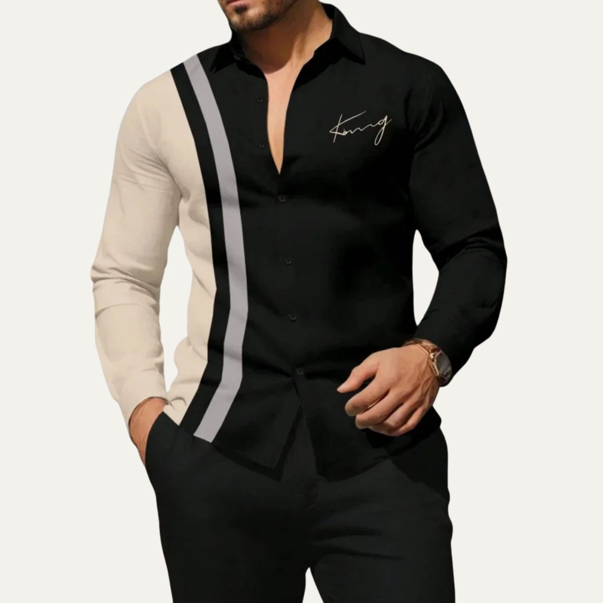 Men's Casual Striped Dress Shirt Color Block