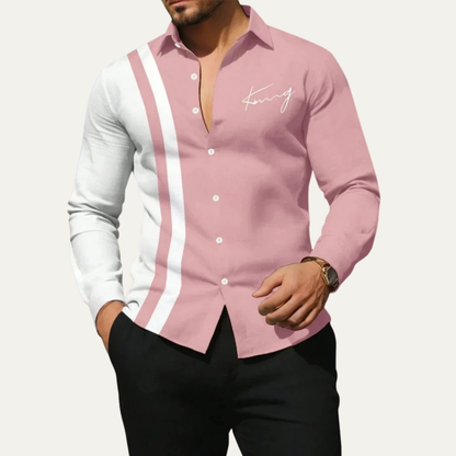 Men's Casual Striped Dress Shirt Color Block