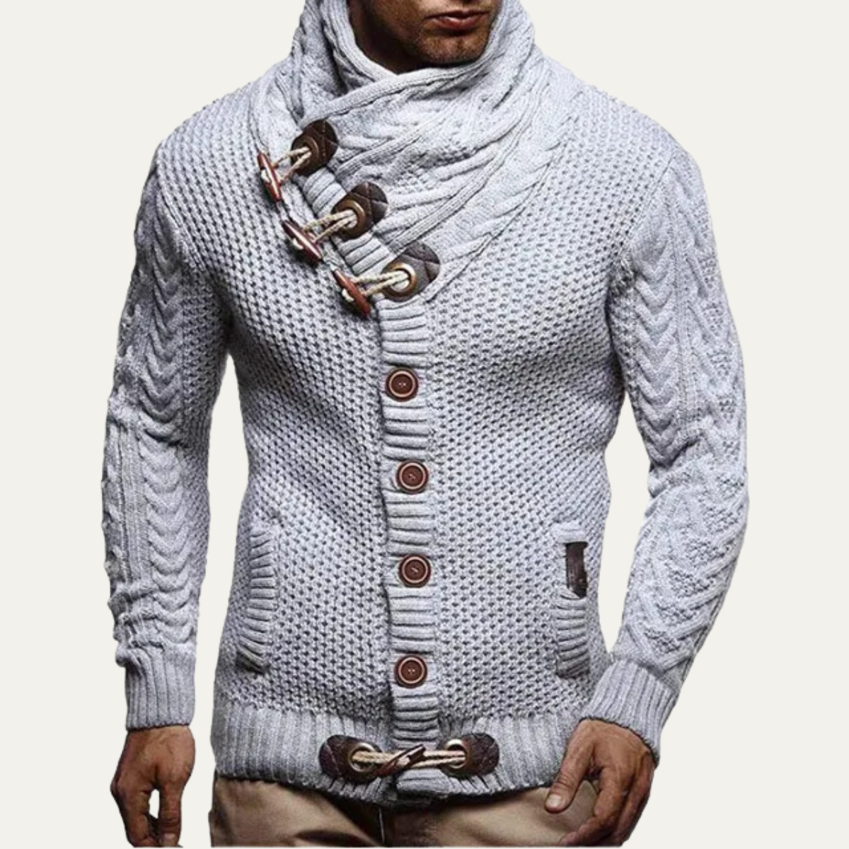 Men's Knitted Cardigan Button Front Winter Beige