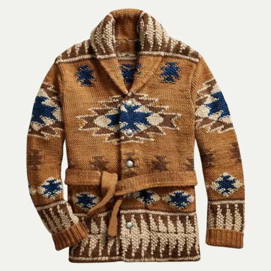 Men's Retro Cardigan Sweater Thick Knit Jacquard - Vonnera