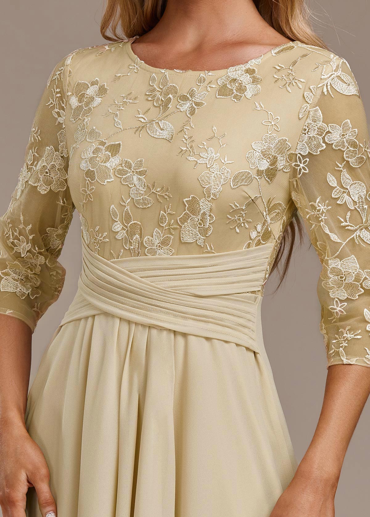 Women's Midi Chiffon Dress Floral Lace Detail