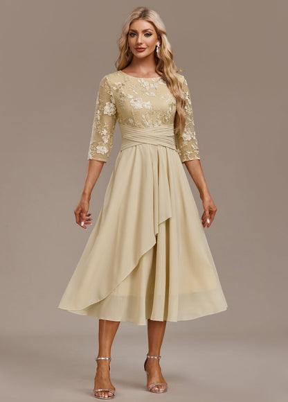 Women's Midi Chiffon Dress Floral Lace Detail