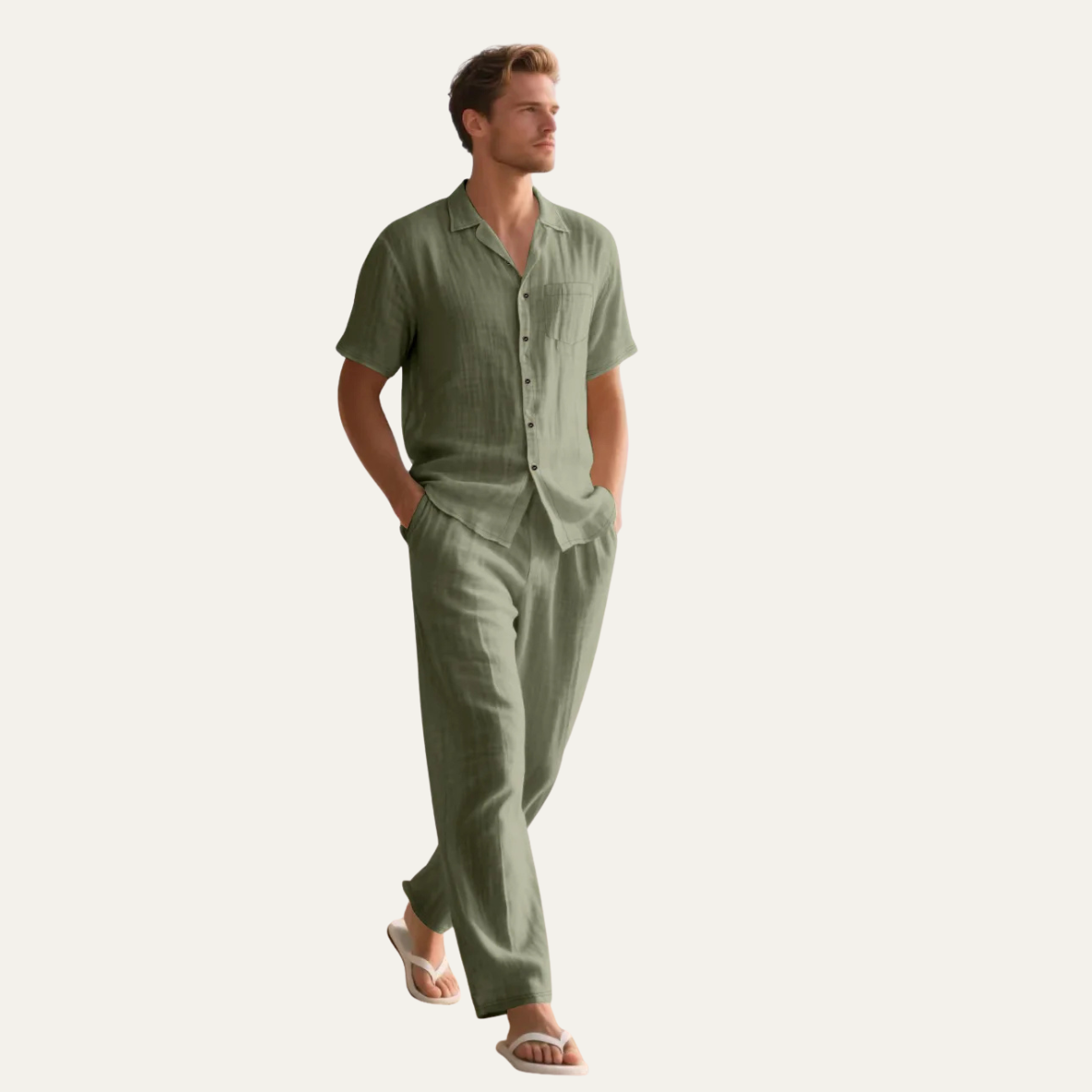 Men's Linen Casual Summer Shirt And Pants Set