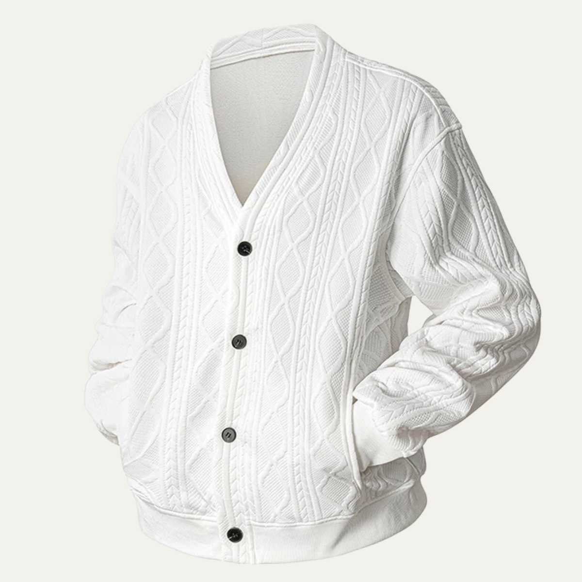 Brindisi Men's Cable Knit Cardigan V Neck Diamond Pattern