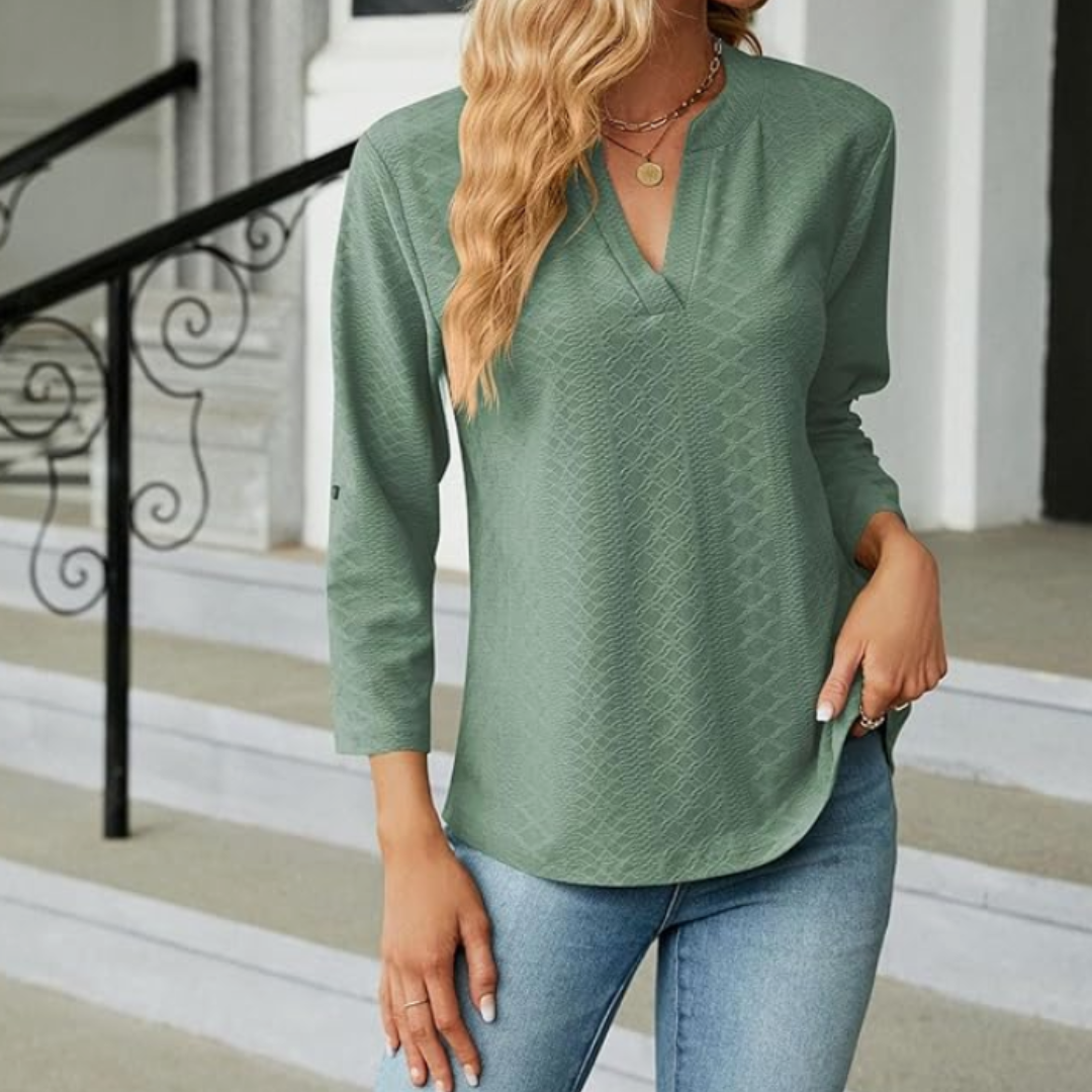 Women's Textured V-Neck Blouse - Vonnera