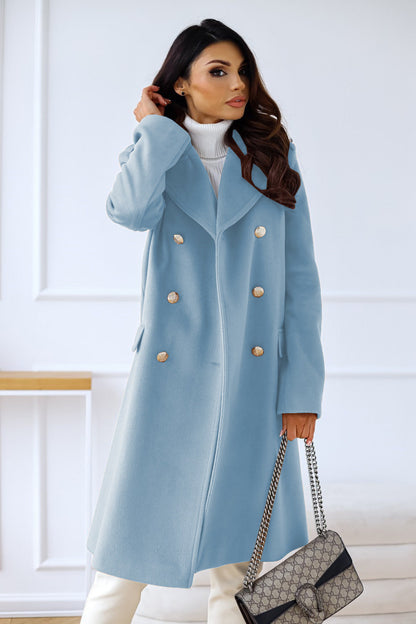 Women's Double-Breasted Long Coat Gold Buttons