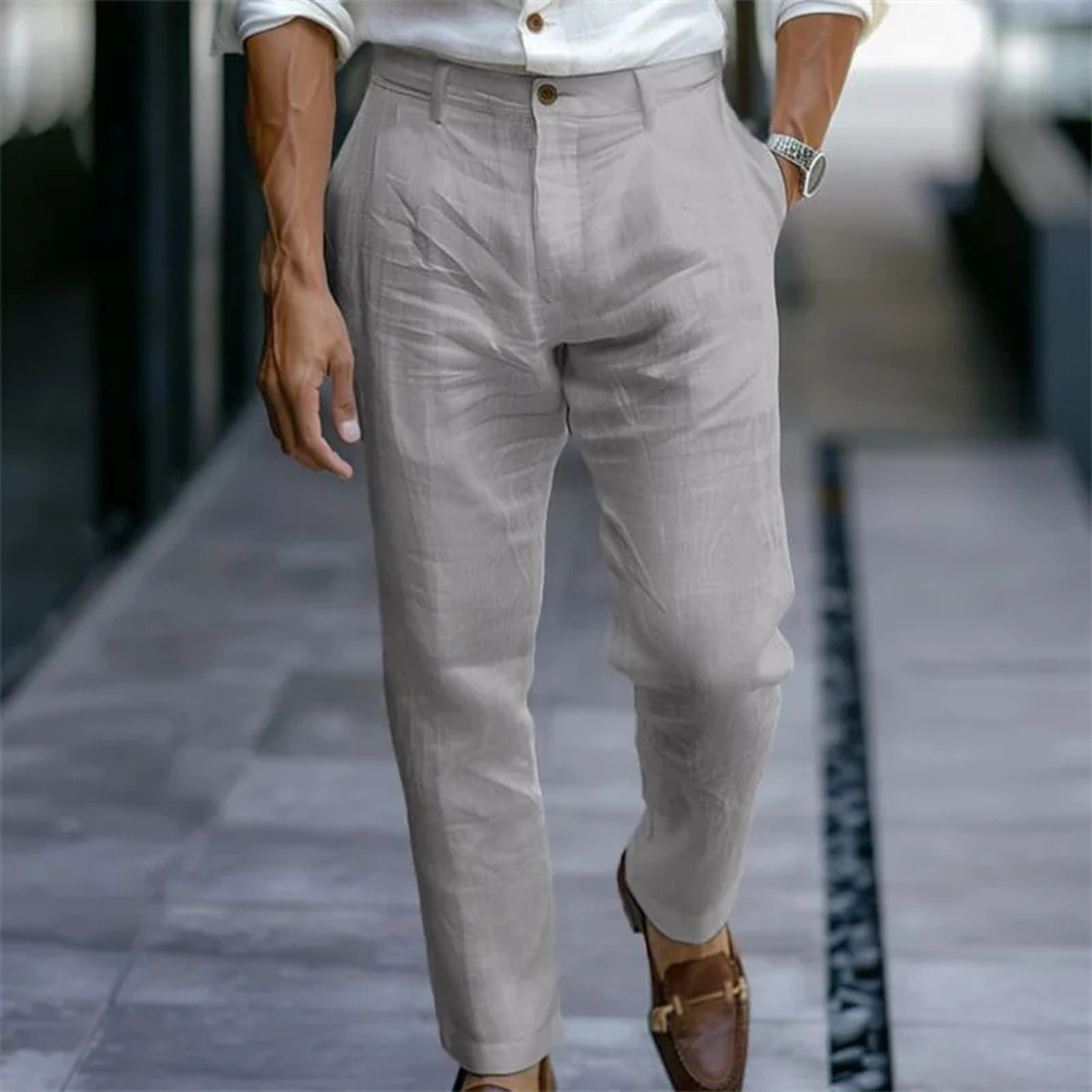 Men's Slim Fit Linen Dress Pants Silver