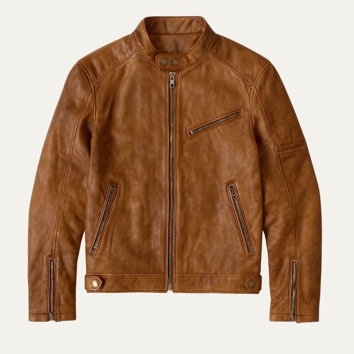 Men's Leather Biker Jacket Classic Motorcycle Style - Vonnera