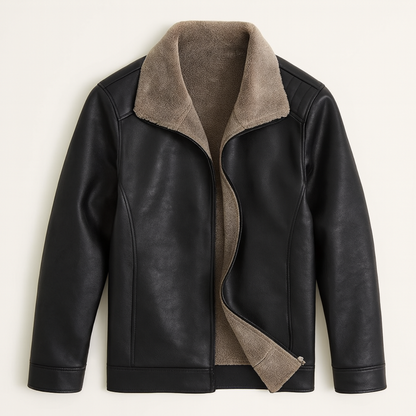 Men's Leather Biker Jacket Fleece Lined Brown - Vonnera