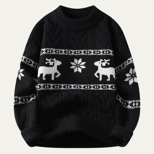 Mantova Men's Knitted Reindeer Christmas Sweater Black - Vonnera